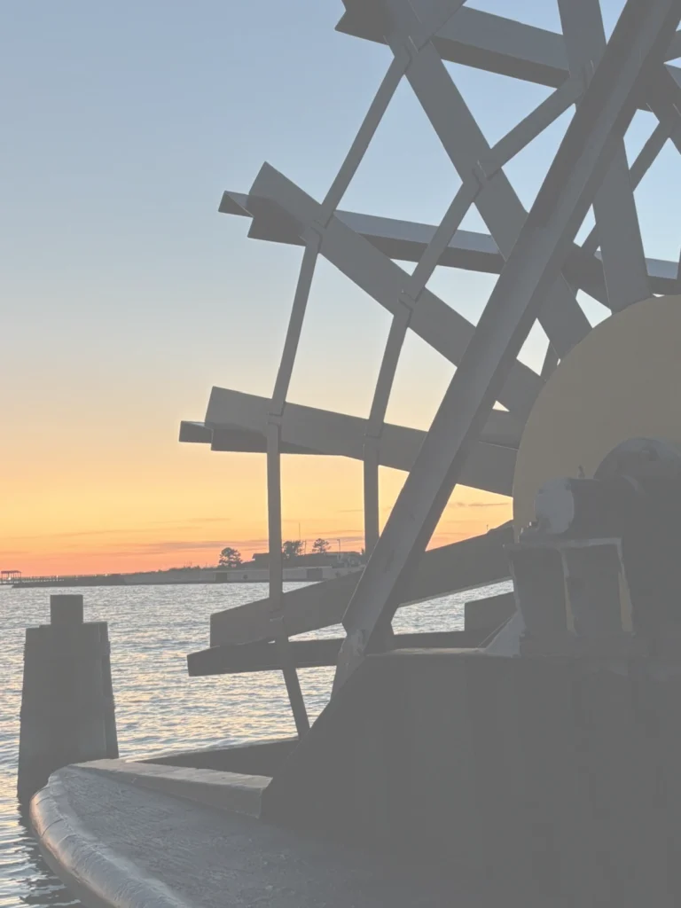 Paddle wheel of The Chesapeake Queen at sunset